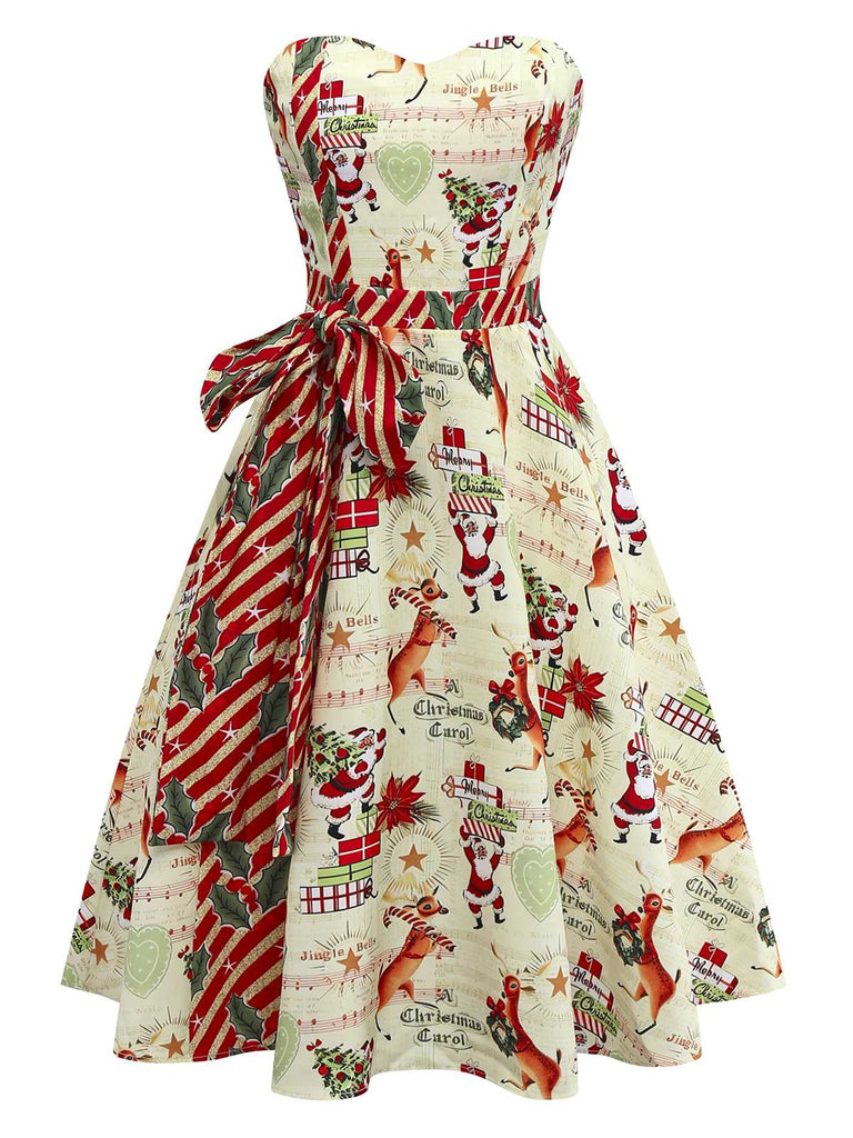 1950s Christmas Candy Cane Santa Bow Strapless Dress - vintage dress, retro fashion, rockabilly