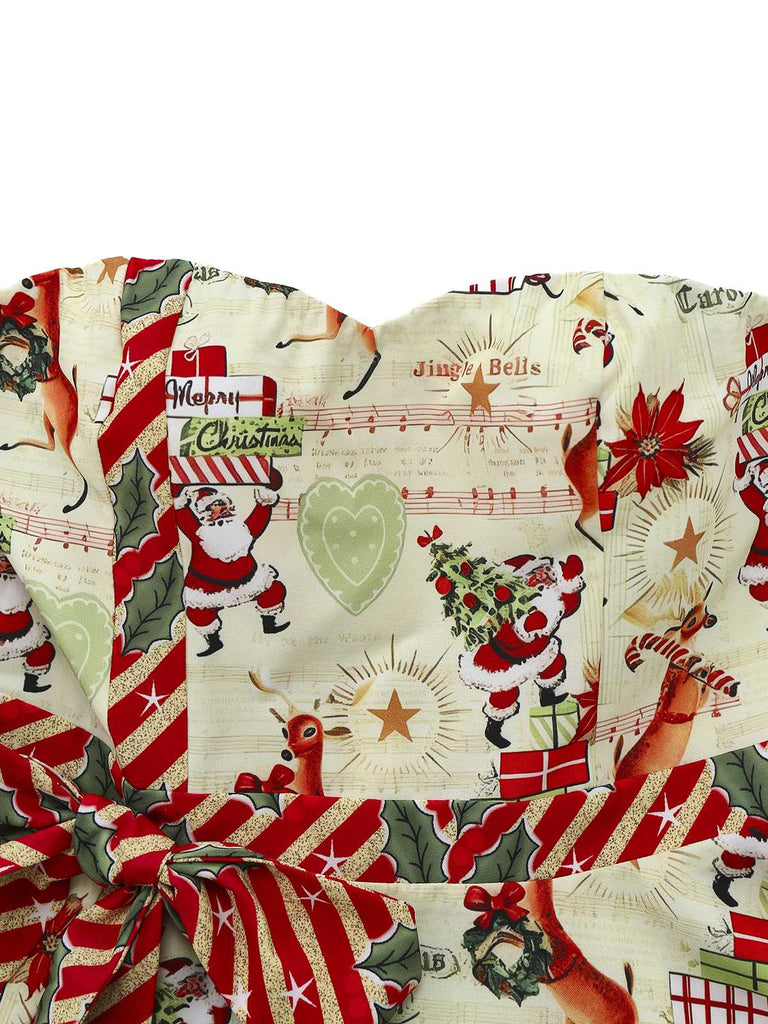 1950s Christmas Candy Cane Santa Bow Strapless Dress - vintage dress, retro fashion, rockabilly