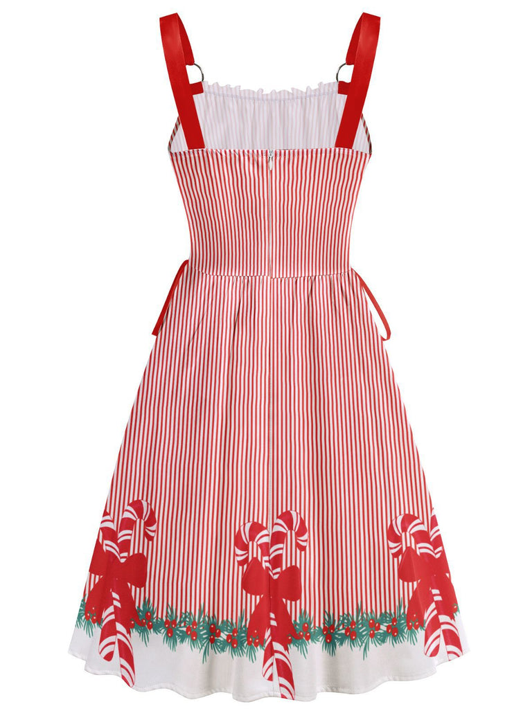 retro holiday dresses Retro Stage Vintage Red Striped Candy Cane Print Christmas Dress