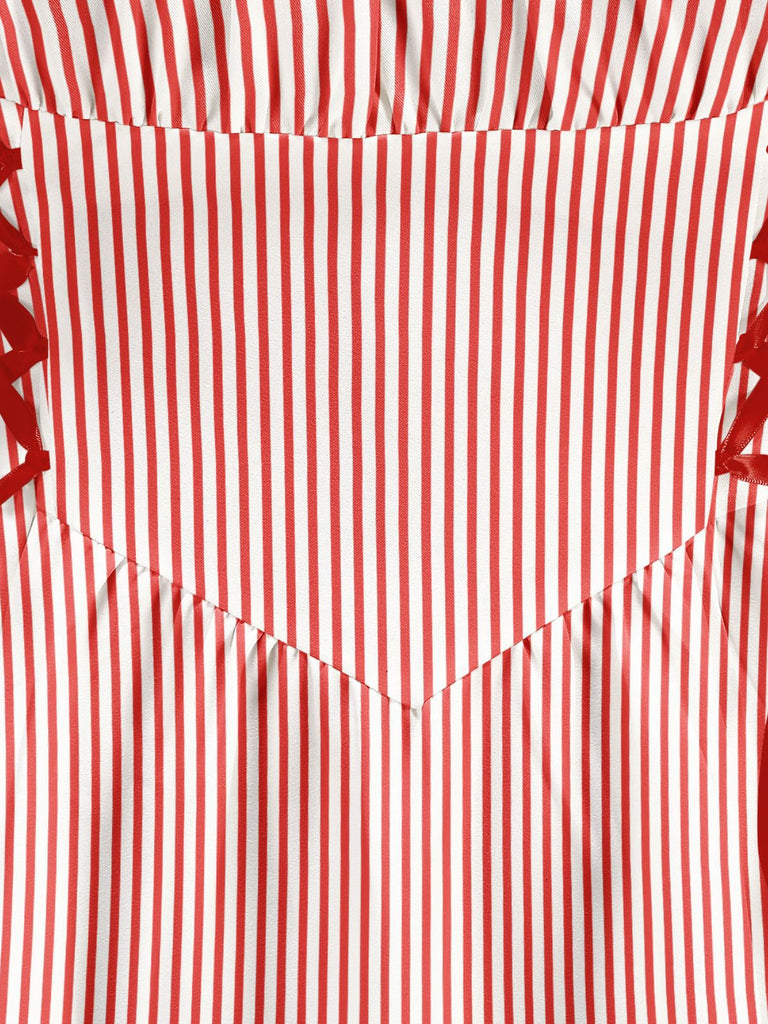 1950s Christmas Candy Cane Striped Lace-Up Holiday Dress - vintage dress, retro fashion, rockabilly