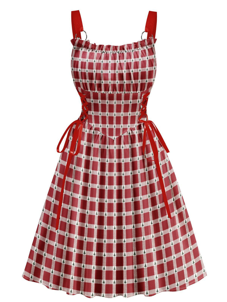 1950s Christmas Candy Cane Striped Lace-Up Holiday Dress - vintage dress, retro fashion, rockabilly