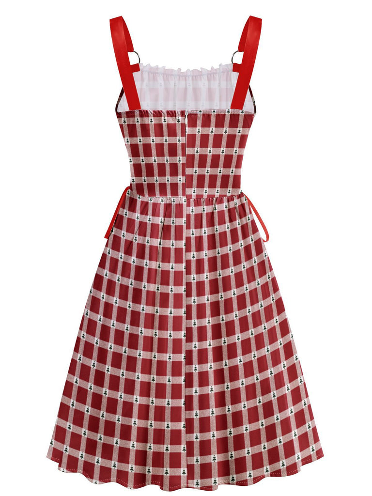 Retro Stage Vintage Red Striped Candy Cane Print Christmas Dress Retro Stage Vintage Red Striped Candy Cane Print Christmas Dress