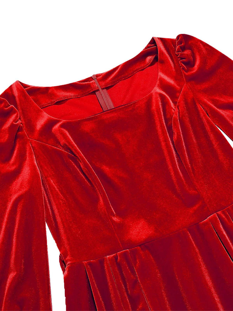 1950s red dress long sleeve Vintage Sears Fashion Dress 1950s High Neck Burgandy Long Sleeve Secretary