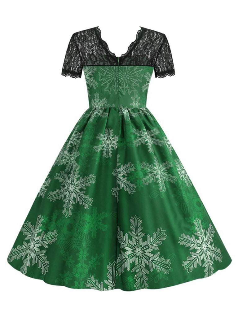 Green 1950s Christmas Santa Claus Lace Patchwork Dress - vintage dress, retro fashion, rockabilly