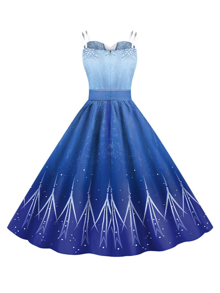 Halloween Snowflake Print Ice Princess Costume Dress with Sweetheart Neckline and Adjustable Straps Halloween Snowflake Print Ice Princess Costume Dress with Sweetheart Neckline and Adjustable Straps