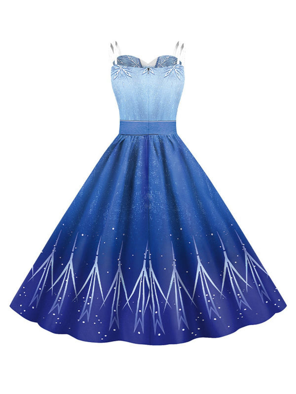 Halloween Snowflake Print Ice Princess Costume Dress with Sweetheart Neckline and Adjustable Straps