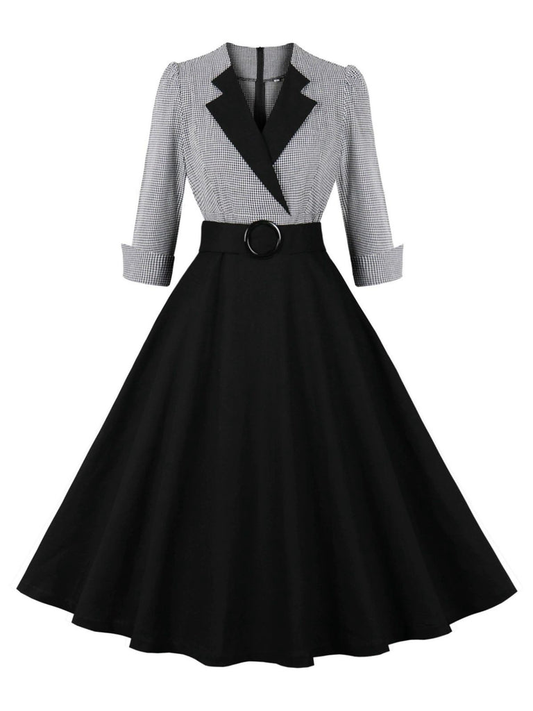 1950s Notched Collar Colorblock Gingham Plaid Dress - vintage dress, retro fashion, rockabilly