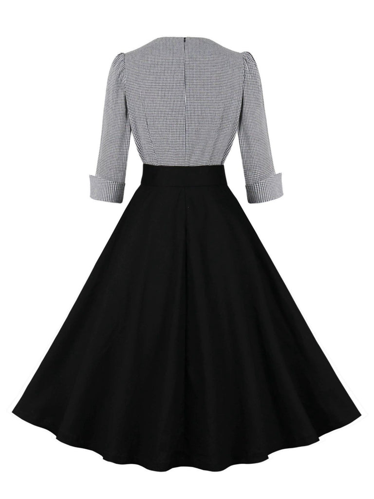 1950s Notched Collar Colorblock Gingham Plaid Dress - vintage dress, retro fashion, rockabilly
