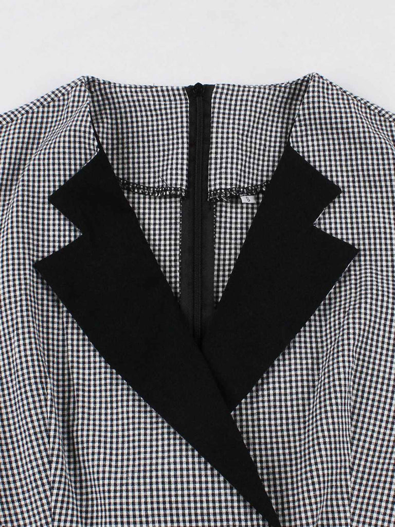 1950s Notched Collar Colorblock Gingham Plaid Dress - vintage dress, retro fashion, rockabilly