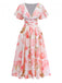 Pink 1950s Floral Print V-neck Puff-Sleeve Maxi Dress - vintage dress, retro fashion, rockabilly