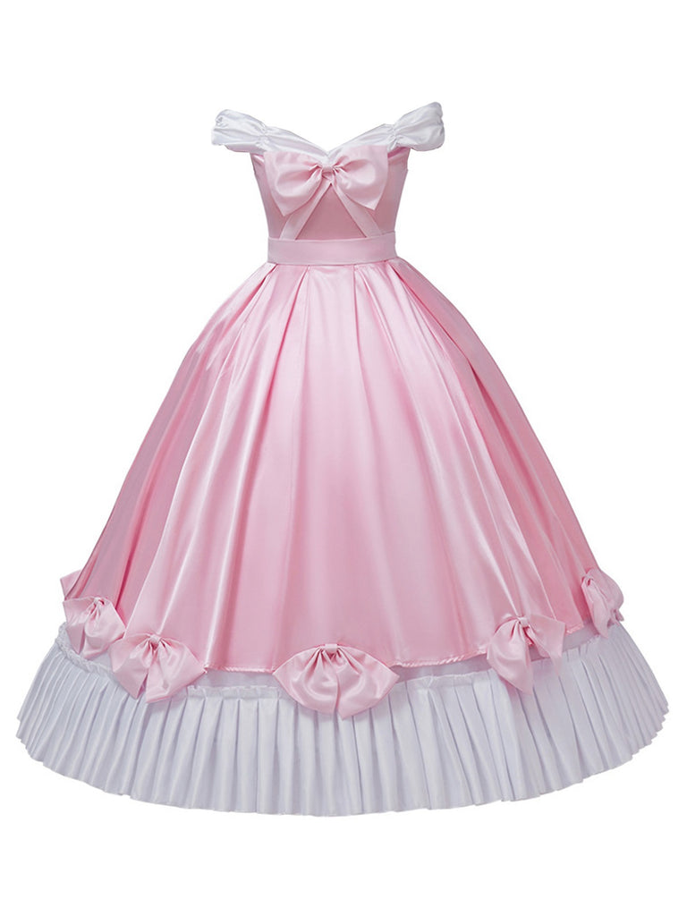 open lace back dress Off The Shoulder Princess Pink Ball Gown Wedding Dress WD303 Custom Size / Pink main image 1