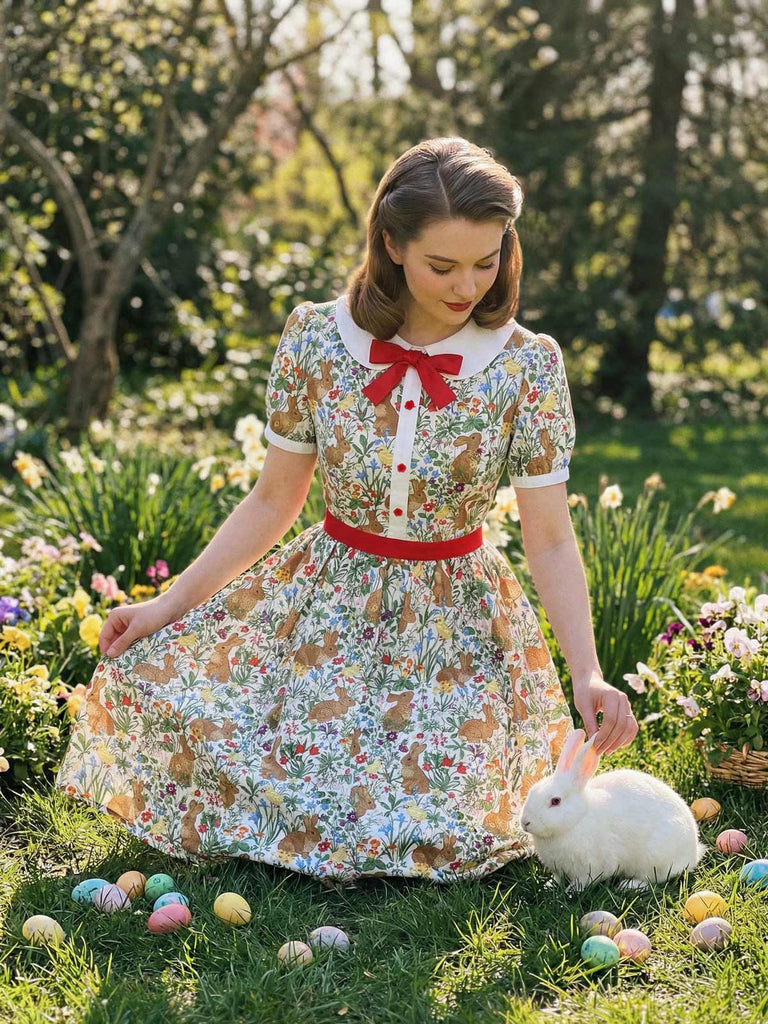 Retro Stage 1950s Easter Bunny Print Dress Retro Stage 1950s Easter Bunny Print Dress