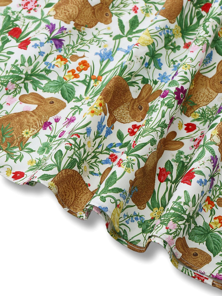 1950s Rabbit Floral Button Bow Peter Pan Collar Dress - vintage dress, retro fashion, rockabilly