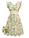 Yellow 1950s Floral Birds Ruffled Flutter Sleeve Dress - vintage dress, retro fashion, rockabilly