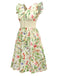 Yellow 1950s Floral Birds Ruffled Flutter Sleeve Dress - vintage dress, retro fashion, rockabilly