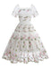 1950s Embroidered Flowers Mesh Puff Sleeve Dress - vintage dress, retro fashion, rockabilly