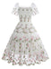1950s Embroidered Flowers Mesh Puff Sleeve Dress - vintage dress, retro fashion, rockabilly
