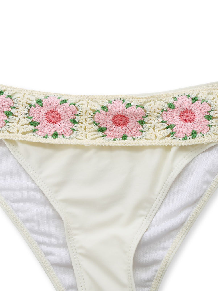 1950s Embroidered Handmade Floral High Waist Bikini Set - vintage fashion, retro style, elegant red