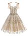 She slips into this 1950s Embroidered Mesh Lace-Up Sweetheart Neck Dress and suddenly it's a 1950s daydream