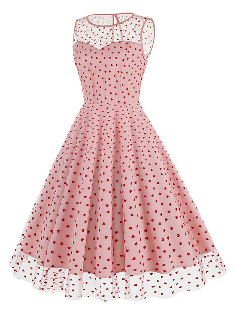 1950s Flocked Heart Mesh Patchwork Dress: where 1950s romance meets her modern spirit