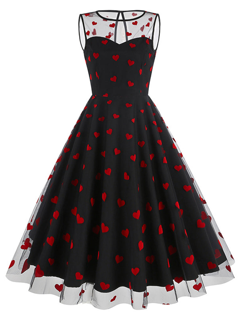 1950s Flocked Heart Mesh Patchwork Dress — a 1950s silhouette that turns sidewalks into runways