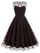 She slips into this 1950s Flocked Heart Mesh Patchwork Dress and suddenly it's a 1950s daydream