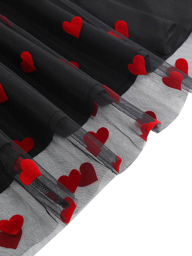 1950s Flocked Heart Mesh Patchwork Dress — the kind of 1950s dress that makes strangers smile