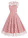 She slips into this 1950s Flocked Heart Mesh Patchwork Dress and suddenly it's a 1950s daydream