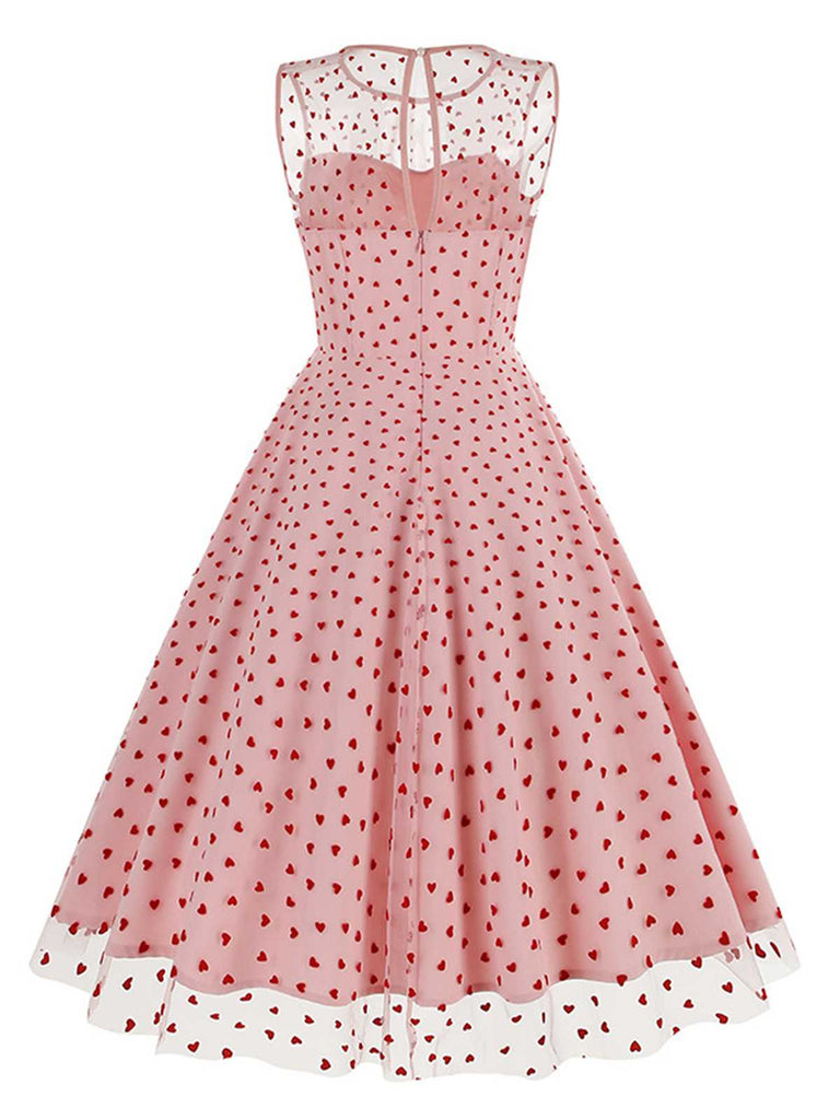1950s Flocked Heart Mesh Patchwork Dress: where 1950s romance meets her modern spirit