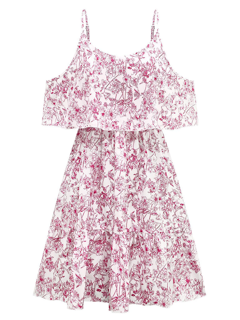 1950s Floral Cold Shoulder Ruffle Dress - vintage dress, retro fashion, rockabilly