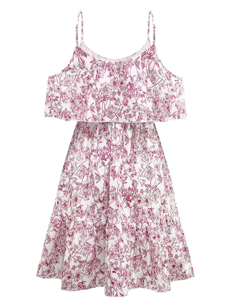 1950s Floral Cold Shoulder Ruffle Dress - vintage dress, retro fashion, rockabilly