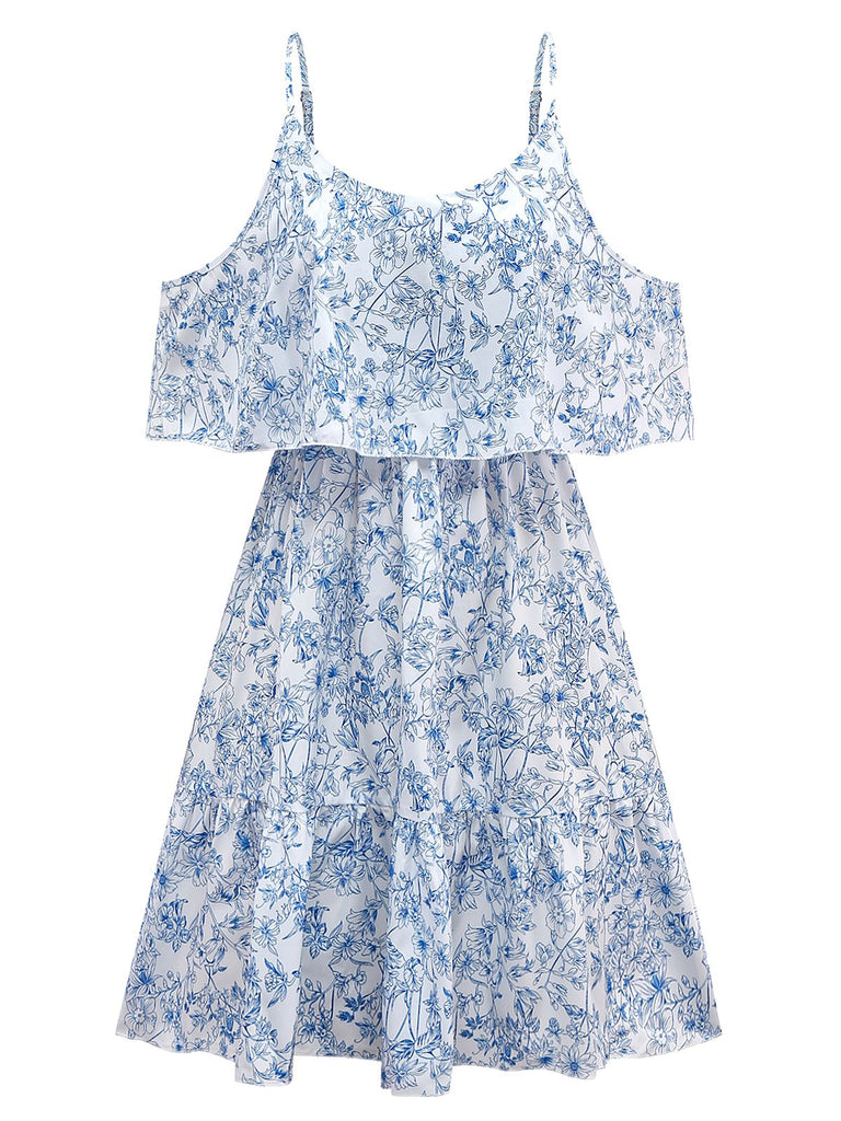 1950s Floral Cold Shoulder Ruffle Dress - vintage dress, retro fashion, rockabilly
