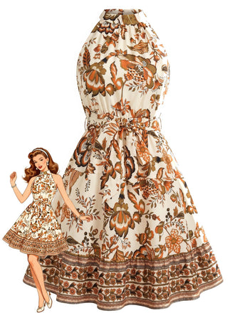1950s Floral Halter Belted Dress 5