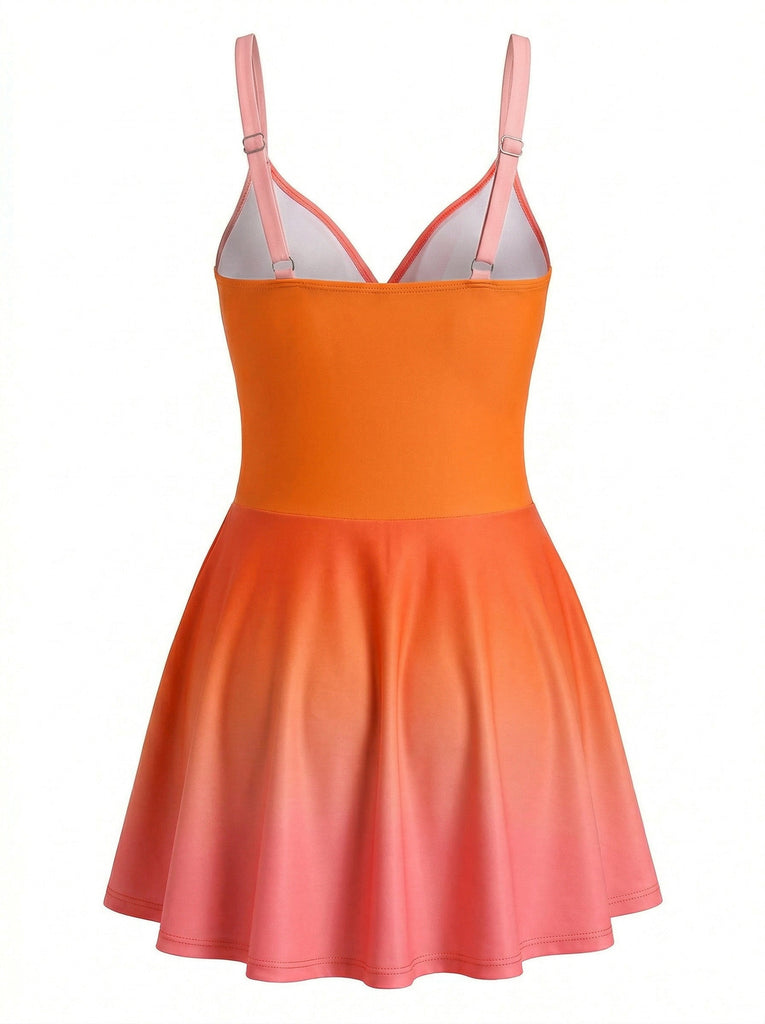 Women's Mirrored Ombre Front Twist One-Piece Swim Dress