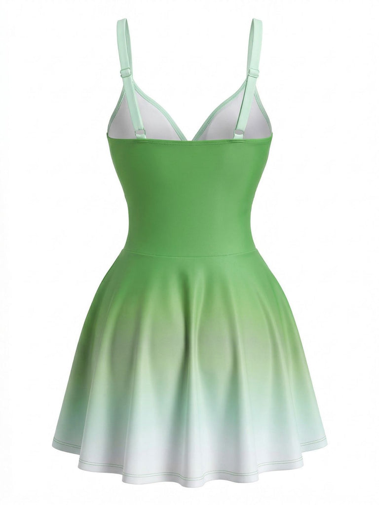 1940s Mirrored Ombre Front Twist One-Piece Swim Dress