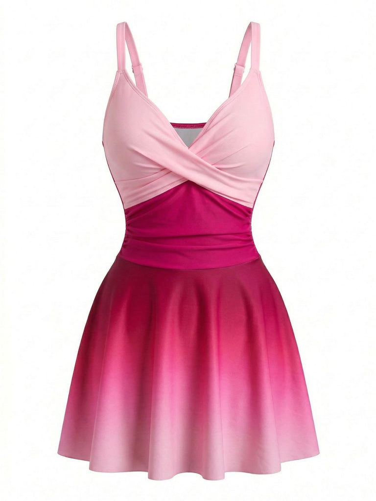 Women's Mirrored Ombre Front Twist One-Piece Swim Dress