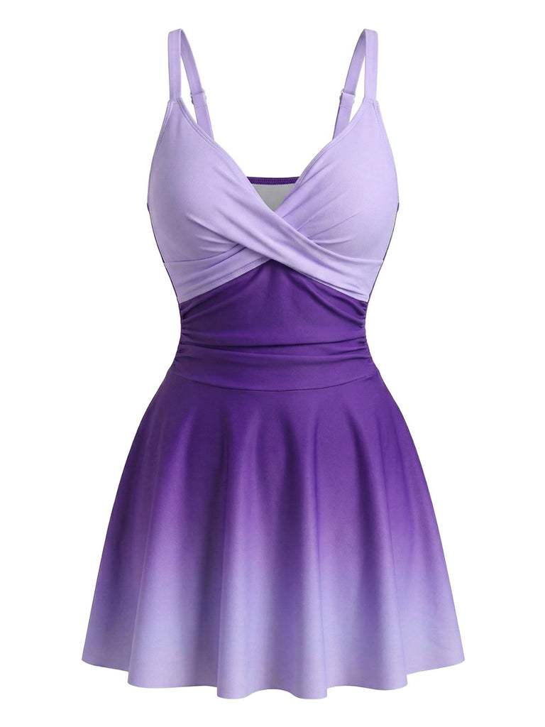 1940s Mirrored Ombre Front Twist One-Piece Swim Dress | Retro Stage