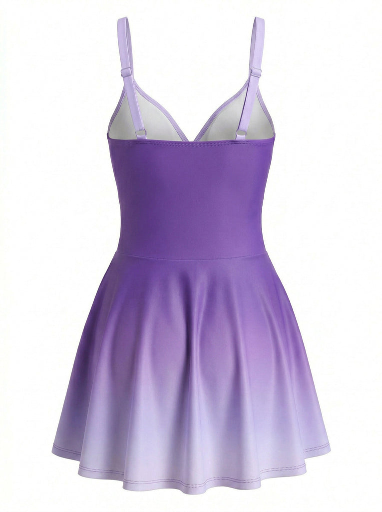 Women's Mirrored Ombre Front Twist One-Piece Swim Dress