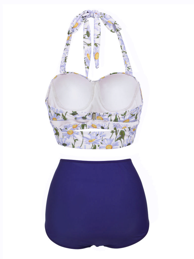 1950s Floral Halter Lace-up Bikini Set - vintage fashion, retro style