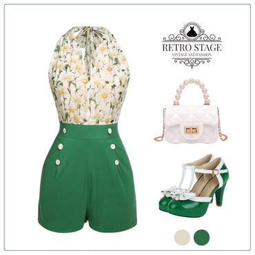1950s Floral Halter Lace-up Vintage Romper: timeless style reimagined