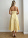 Yellow 1950s Floral Jacquard Textured Spaghetti Strap Midi Dress - vintage dress, retro fashion, rockabilly