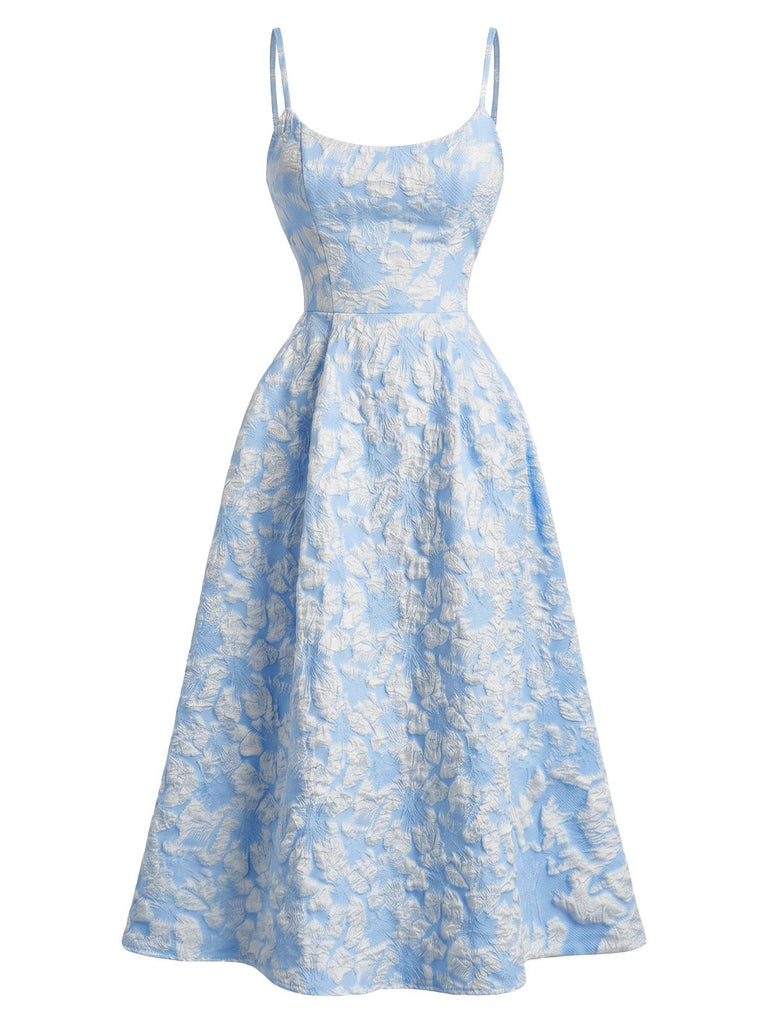 Retro Style Floral Jacquard Textured Spaghetti Strap Midi Milkmaid Dress Butter Yellow Retro Style Floral Jacquard Textured Spaghetti Strap Midi Milkmaid Dress Butter Yellow