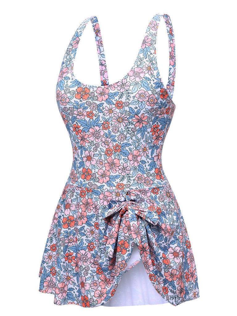 1950s Floral Knot Wide Strap Skirt Swimsuit: 1950s Riviera elegance, reimagined for her