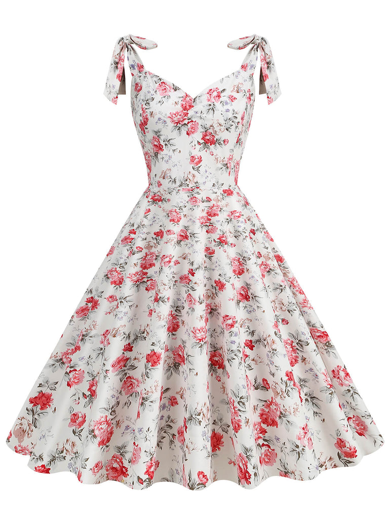 1950s Floral Lace-Up Shoulder V-Neck Swing Dress — vintage elegance for the modern woman