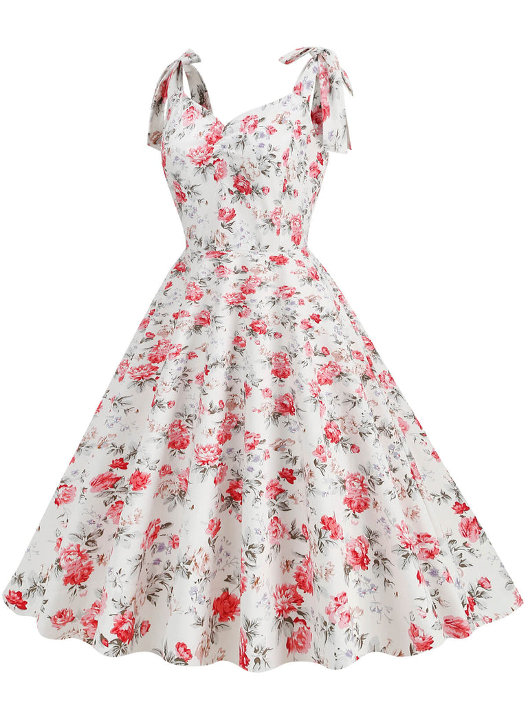 1950s Floral Lace-Up Shoulder V-Neck Swing Dress: timeless style reimagined