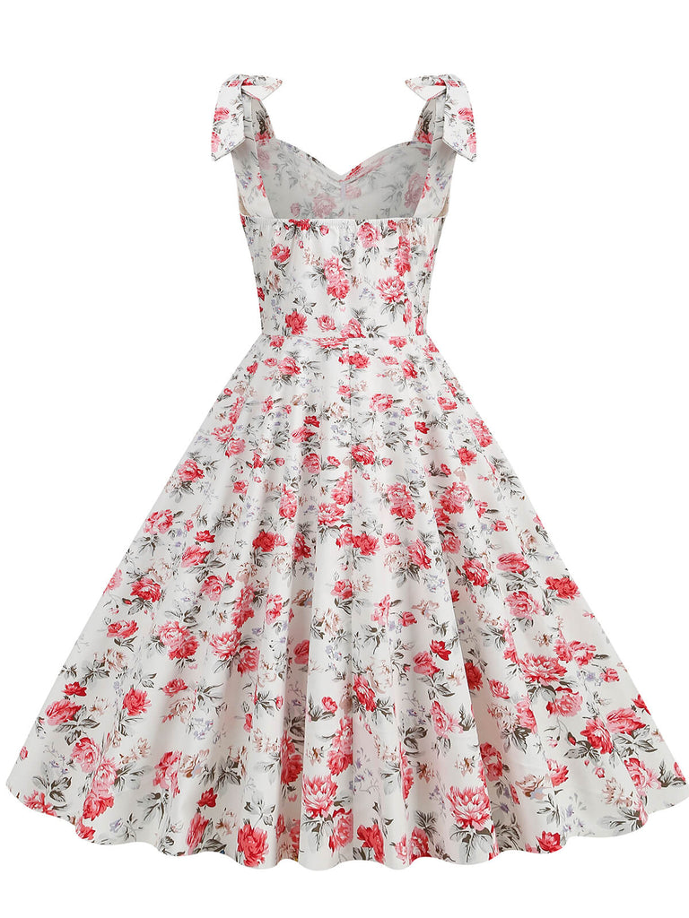 1950s Floral Lace-Up Shoulder V-Neck Swing Dress — vintage elegance for the modern woman