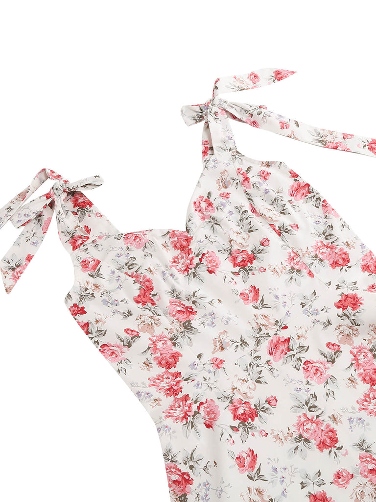 1950s Floral Lace-Up Shoulder V-Neck Swing Dress: timeless style reimagined