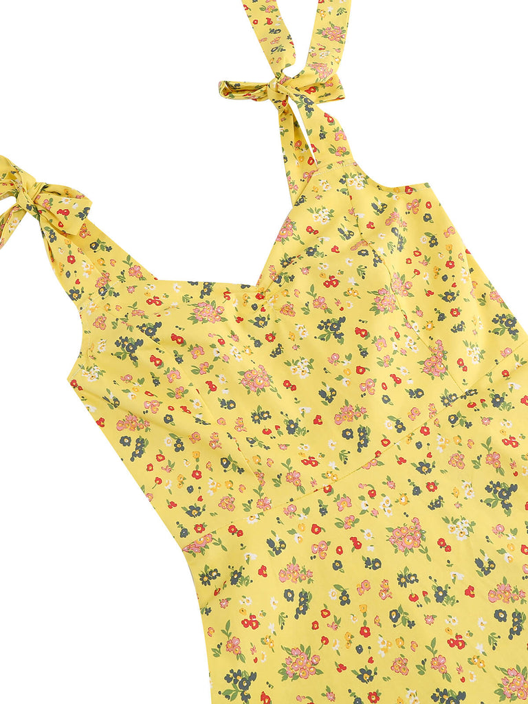 1950s Floral Lace-Up Shoulder V-Neck Swing Dress — vintage elegance for the modern woman