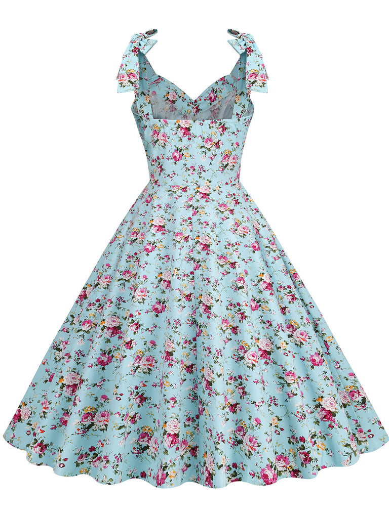 1950s Floral Lace-Up Shoulder V-Neck Swing Dress: timeless style reimagined
