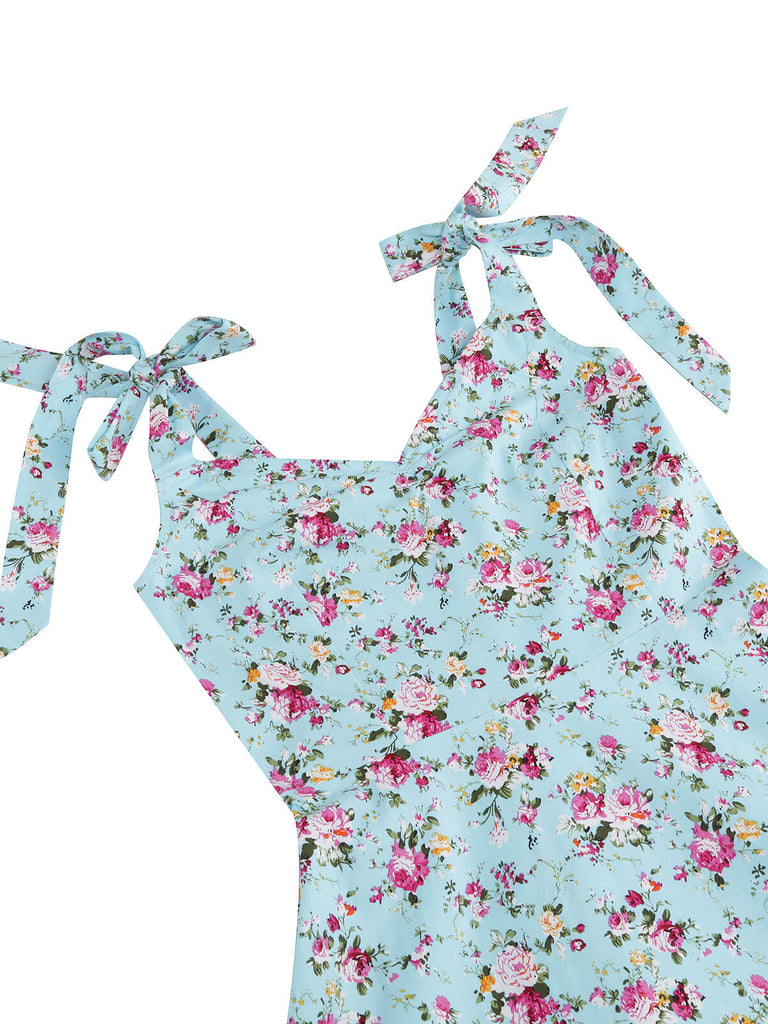 1950s Floral Lace-Up Shoulder V-Neck Swing Dress — vintage elegance for the modern woman
